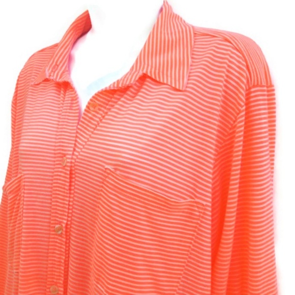 Willow Clay Striped Shirt Neon Orange Sheer Contrasting Back USA M - Picture 2 of 8